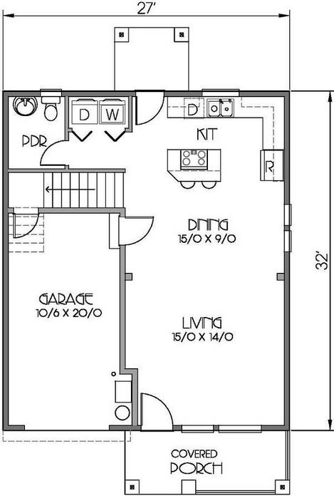 Plano de casa de campo de dos plantas y tres dormitorios