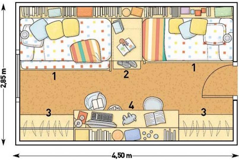 Plano de dormitorio para niños