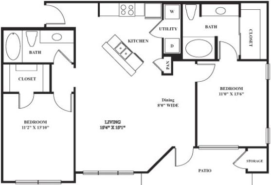 Plano de casa con diseño de dos dormitorios