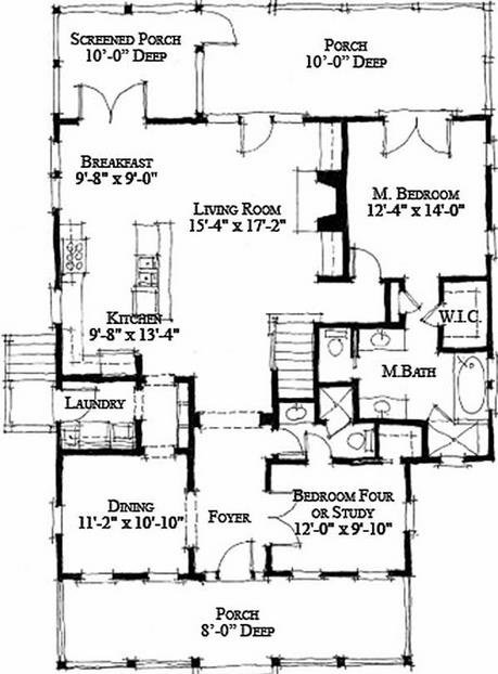 Plano de casa de 4 dormitorios con porche frontal