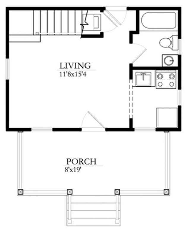 Plano de casa pequeña de una habitación y 1 baño