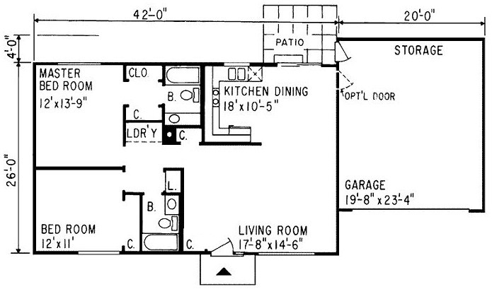 Plano de casas de 2 dormitorios y cochera