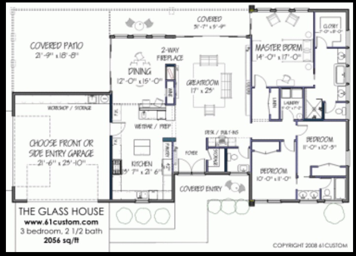 Plano de casa grande con 3 dormitorios